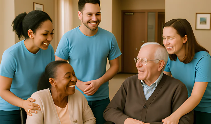 Atelier immersif avec des personnes âgées découvrant la réalité virtuelle, accompagnées par nos bénévoles